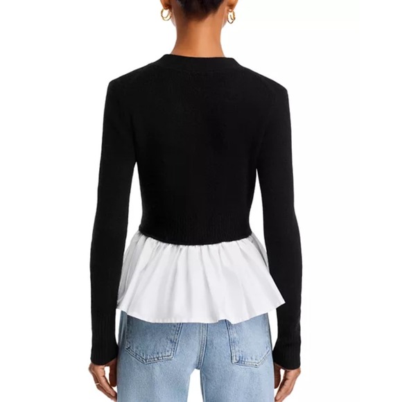 Aqua Cashmere Peplum Cardigan Sweater Button-Down Top Black White S - Picture 2 of 10